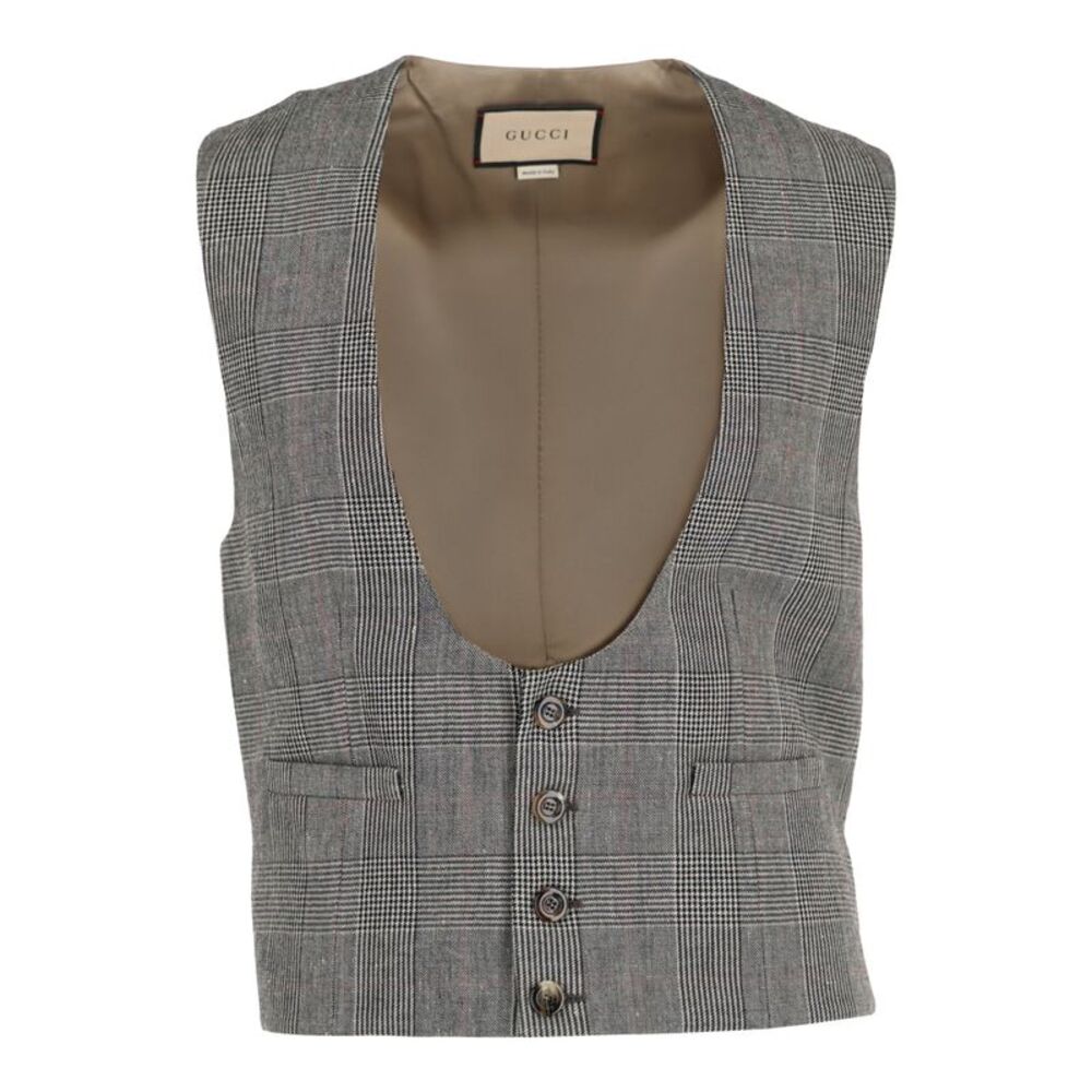 Gucci Wool Blend Plaid Vest Multi Mens